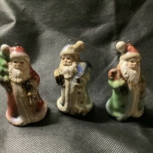 Vintage Set/3 Hermitage Pottery “Santa’s Around The World” Bell Ornaments 3” H